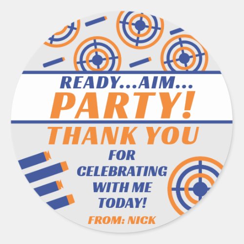 Ready Aim Party Nerf Gun Themed Birthday Party Classic Round Sticker