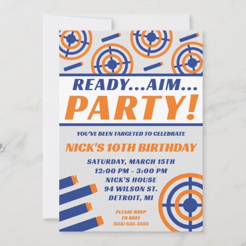 Ready Aim Party Nerf Gun Themed Birthday Party Invitation