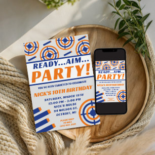 Ready, Aim, Party! Nerf Gun Themed Birthday Party Invitation