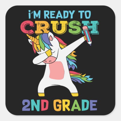 Ready Crush 2nd Grade Back School Unicorn Dabbing Square Sticker