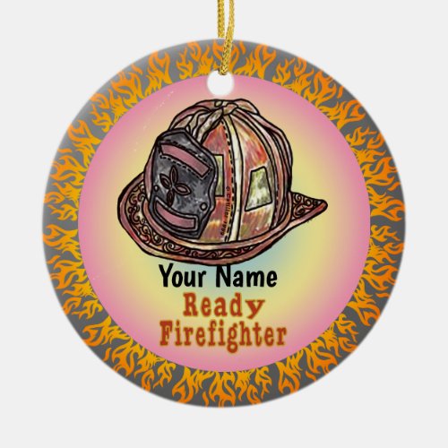 Ready Firefighter custom name Ceramic Ornament
