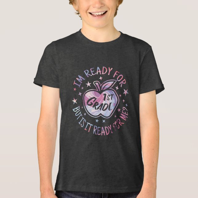 Ready for 1st Grade Swirl Apple Tri-Blend Shirt (Front)