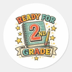 Ready for 2nd Grade Vintage Back to School design Classic Round Sticker