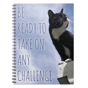 Ready For A Challenge Cat Motivational Slogan Notebook by Anotherfort at Zazzle