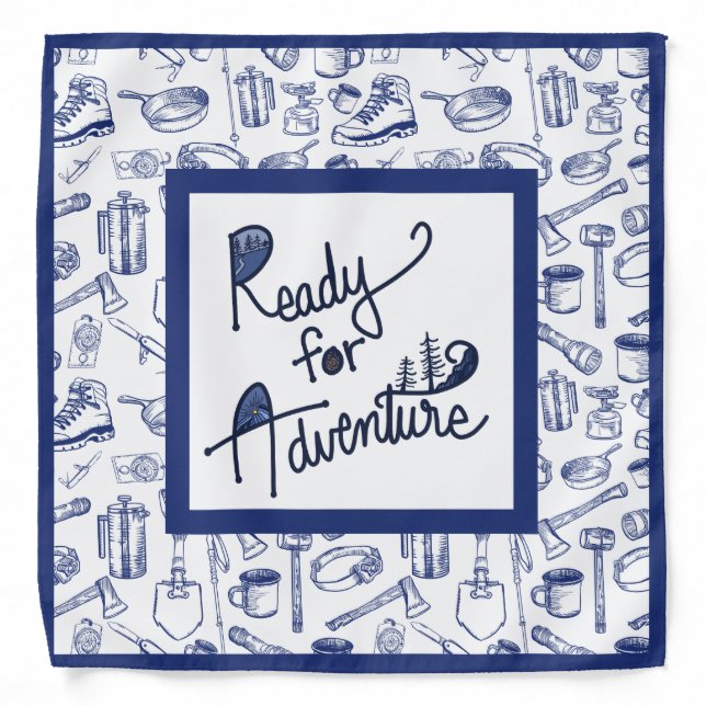 Ready for Adventure Camping Gear Pattern Bandana (Front)