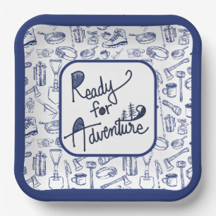 Ready for Adventure Camping Gear Pattern Paper Plates