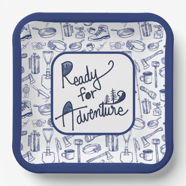 Ready for Adventure Camping Gear Pattern Paper Plates (Front)