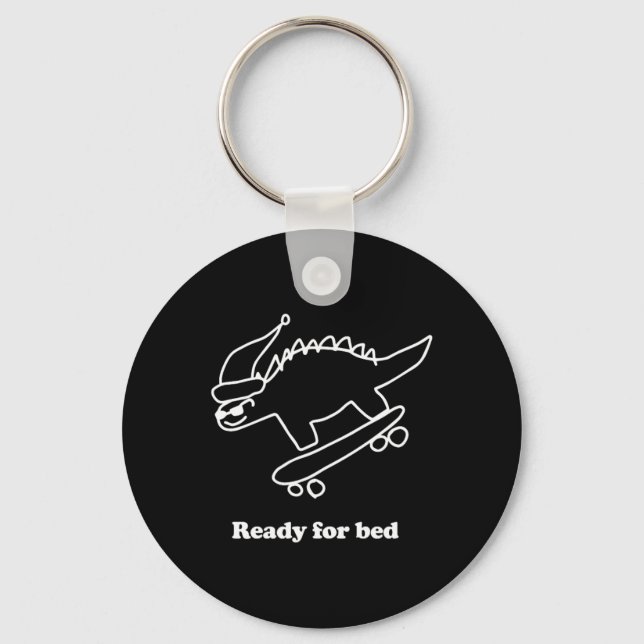 Ready For Bed Dinosaur Skateboarding  Keychain (Front)