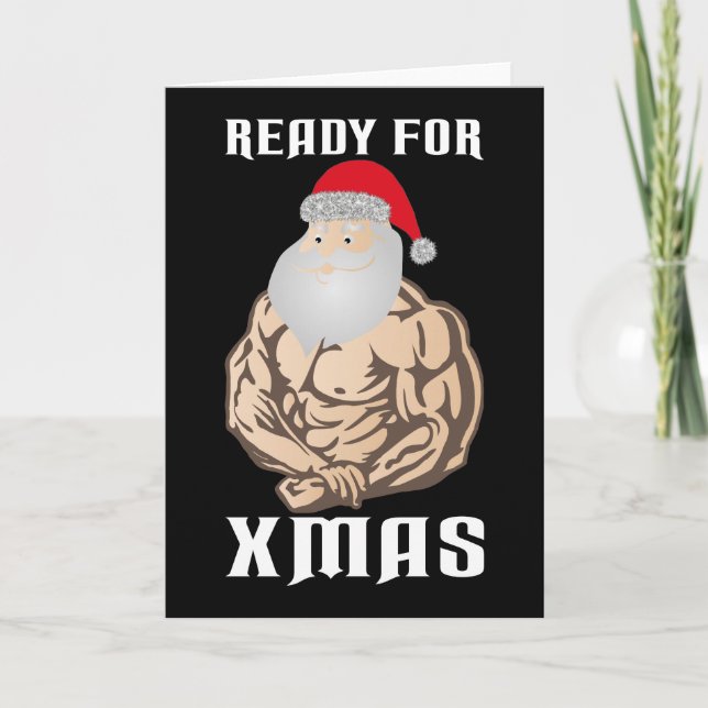 Ready for christmas muscle Santa Claus Holiday Card (Front)