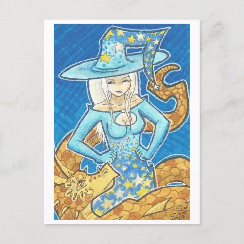 Ready for Dark Dragon  Witch Fantasy Art Postcard