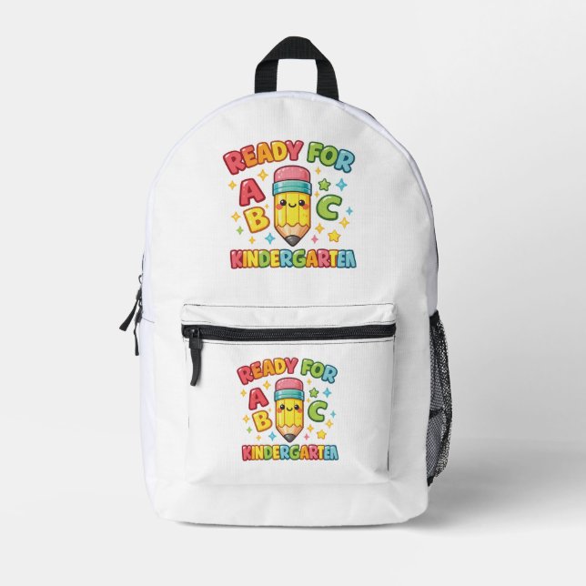 Ready for Kindergarten Cute Pencil Rainbow ABC  Printed Backpack (Front)