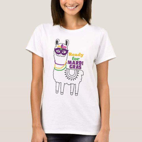 Ready for Mardi Gras cute llama beads mask T_Shirt