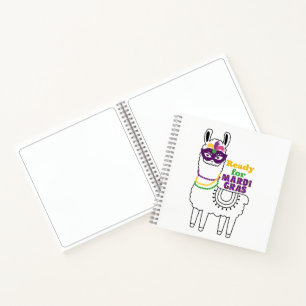 Ready for Mardi Gras cute llama beads purple mask Notebook
