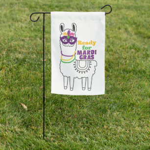 Ready for Mardi Gras cute llama mask beads Garden Flag