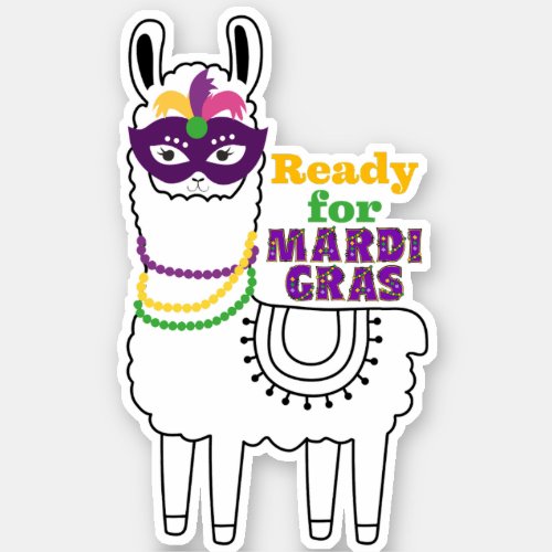 Ready for Mardi Gras llama mask beads feathers Sticker