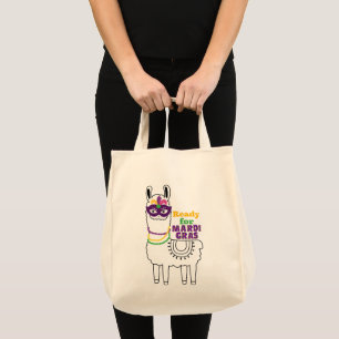 Ready for Mardi Gras llama mask beads feathers Tote Bag