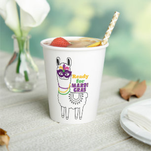 Ready for Mardi Gras llama mask beads party Paper Cups