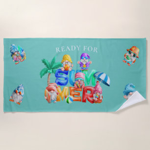 Ready for Summer Gnomes Watercolor Beach Towel
