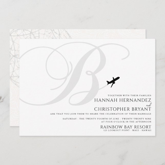 Ready for Take Off B Initial Wedding Invitation (Front/Back)