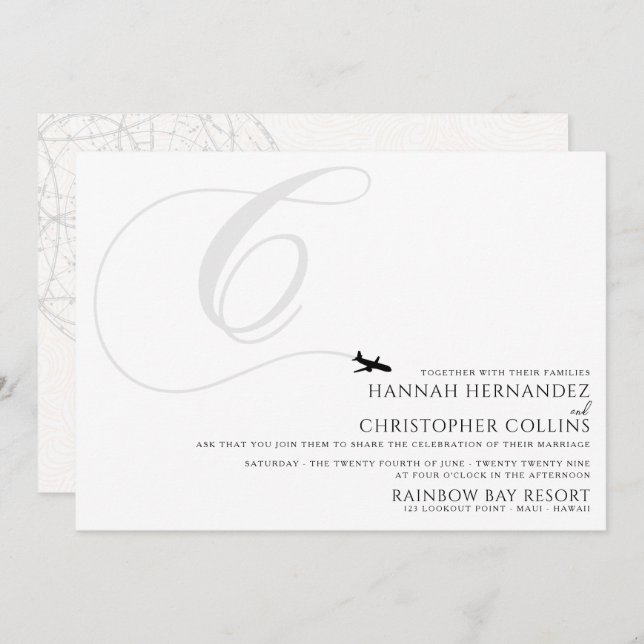 Ready for Take Off C Initial Wedding Invitation (Front/Back)