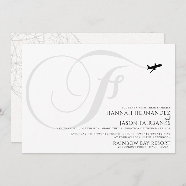 Ready for Take Off F Initial Wedding Invitation (Front/Back)