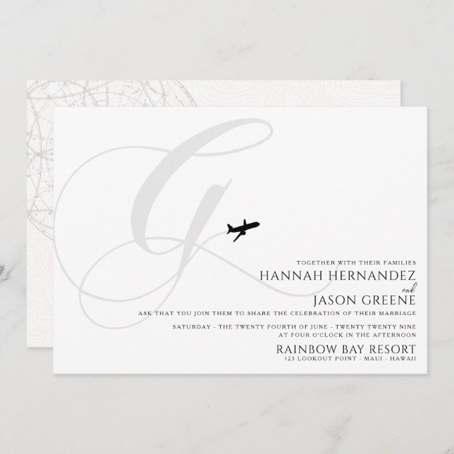 Ready for Take Off G Initial Wedding Invitation (Front/Back)