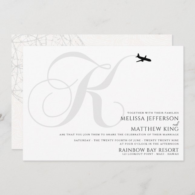 Ready for Take Off K Initial Wedding Invitation (Front/Back)