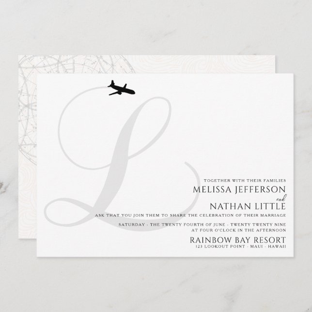 Ready for Take Off L Initial Wedding Invitation (Front/Back)