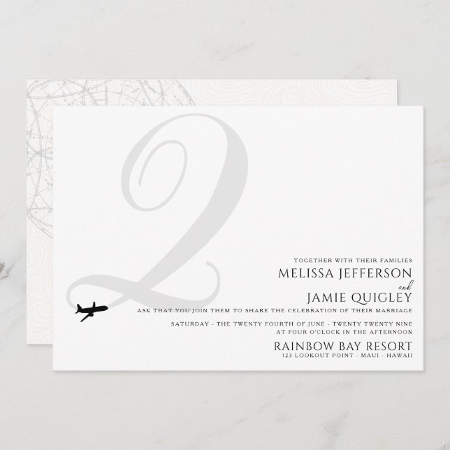 Ready for Take Off Q Initial Wedding Invitation (Front/Back)