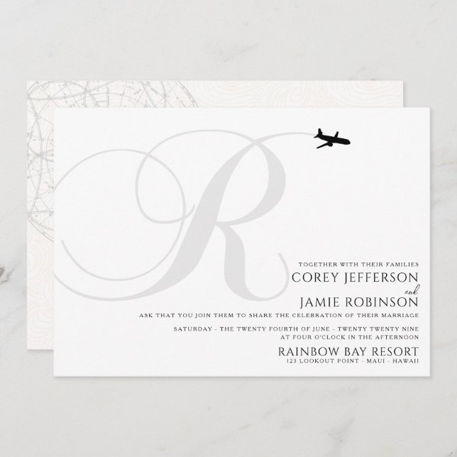 Ready for Take Off R Initial Wedding Invitation (Front/Back)
