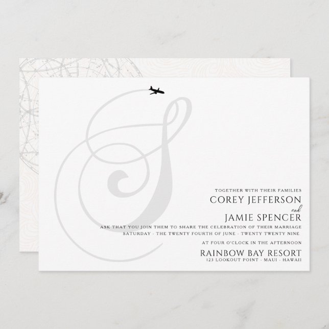Ready for Take Off S Initial Wedding Invitation (Front/Back)