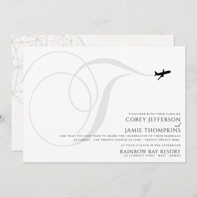 Ready for Take Off T Initial Wedding Invitation (Front/Back)