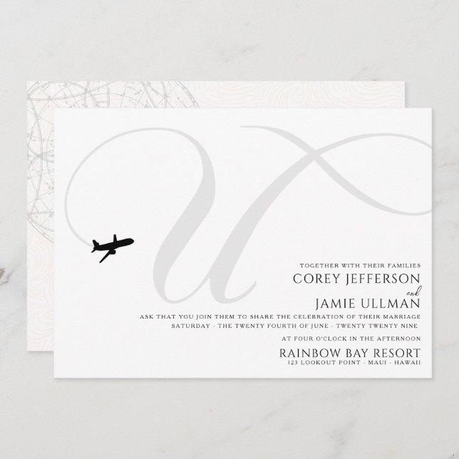 Ready for Take Off U Initial Wedding Invitation (Front/Back)