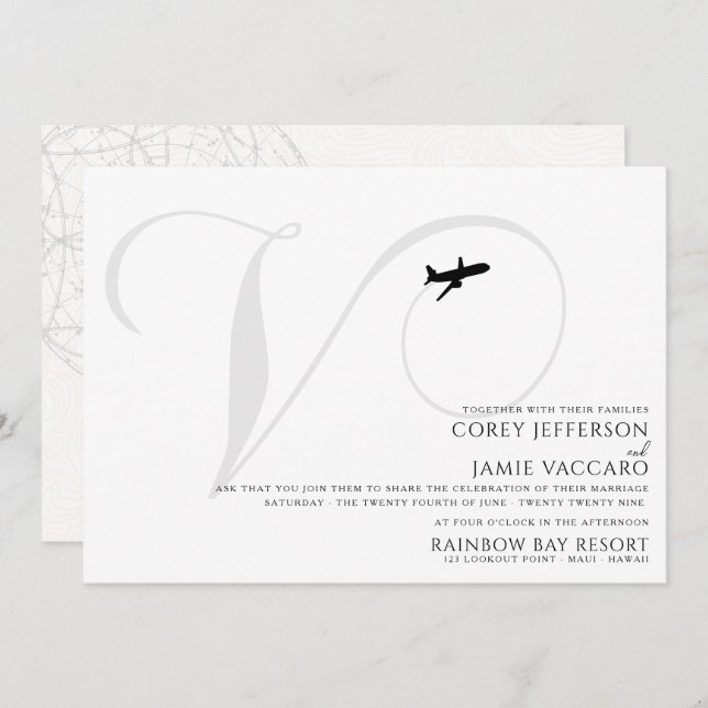Ready for Take Off V Initial Wedding Invitation (Front/Back)