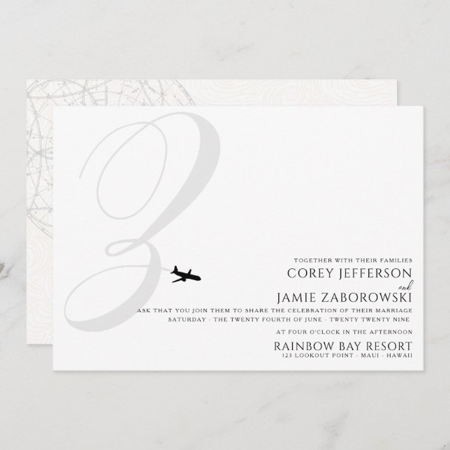 Ready for Take Off Z Initial Wedding Invitation (Front/Back)