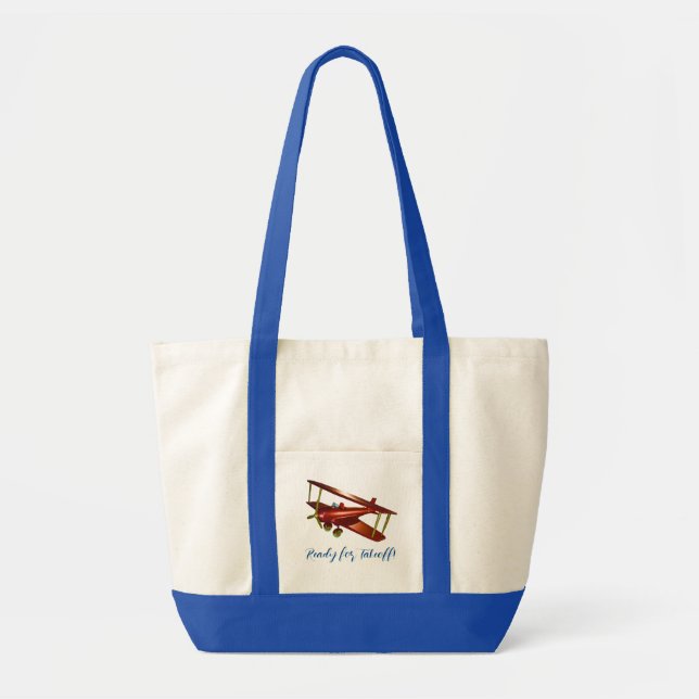 Ready for Takeoff Red Airplane Tote Bag (Front)