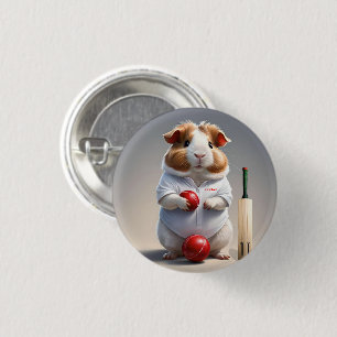Ready for the Pitch: Guinea Pig in Cricket Gear, Button