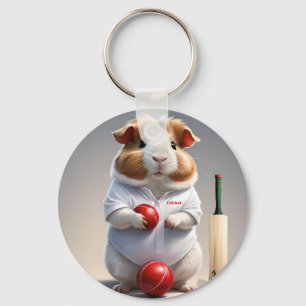 Ready for the Pitch: Guinea Pig in Cricket Gear, Keychain