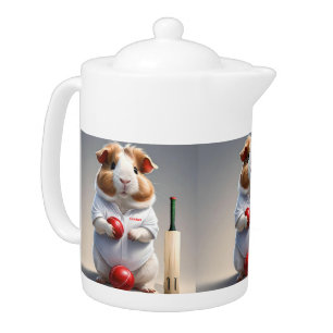 Ready for the Pitch: Guinea Pig in Cricket Gear, Teapot