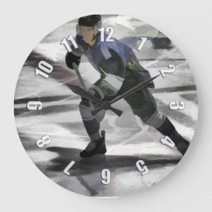 Ready For The Puck- Ice Hockey Player Large Clock