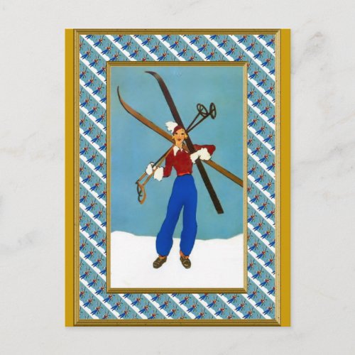 Ready for the ski slopes holiday postcard