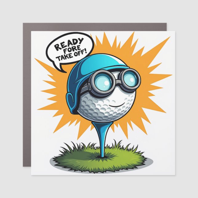 Ready Fore Take Off Golf Ball Art Car Magnet (Front)