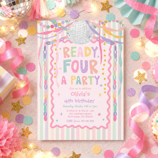 Ready Four A Party Whimsical Girl 4th Birthday Invitation