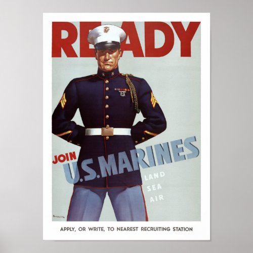 Ready Join US Marines Vintage Military Poster