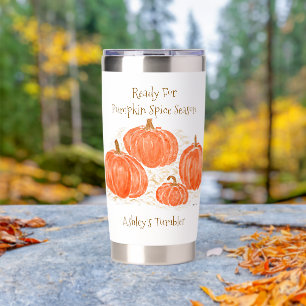Ready Pumpkin Spice PERSONALIZE Watercolor Pumpkin Insulated Tumbler