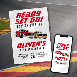 Ready Set Go! Cars Birthday Party Invitation