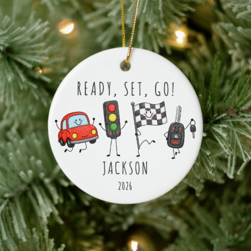 Ready Set Go Personalized Kids Car  Ceramic Ornament