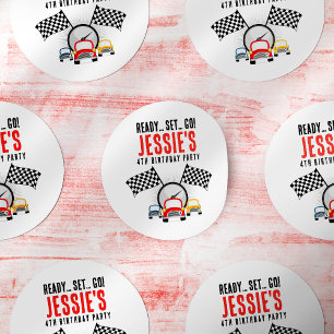Ready Set Go! Race Car Birthday Party Classic Round Sticker