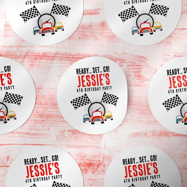 Ready Set Go! Race Car Birthday Party Classic Round Sticker (Creator Uploaded)