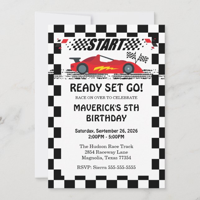 Ready Set Go Race Car Red Birthday Invitation (Front)
